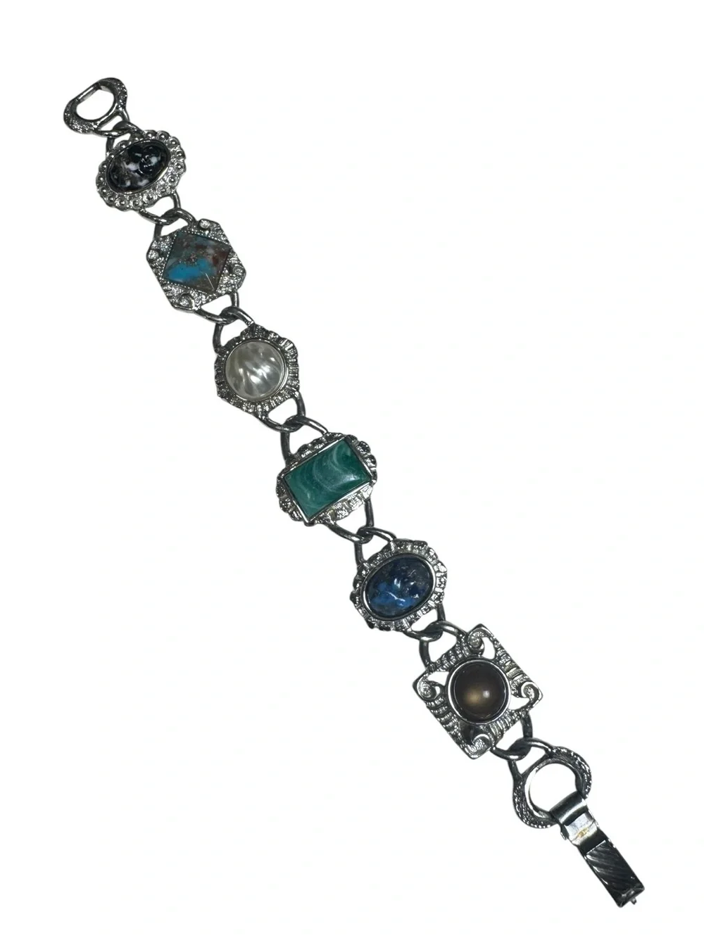 Sarah Coventry Silver Tone Faux Gemstone Panel Bracelet - Picture 2 of 10